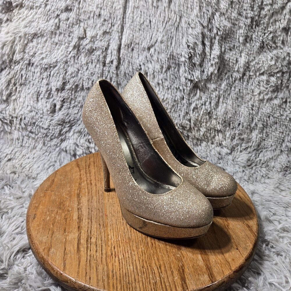 Brash Y2K Platform High Heels Gold Glitter Stiletto Pumps Womens Size 9 Retro
